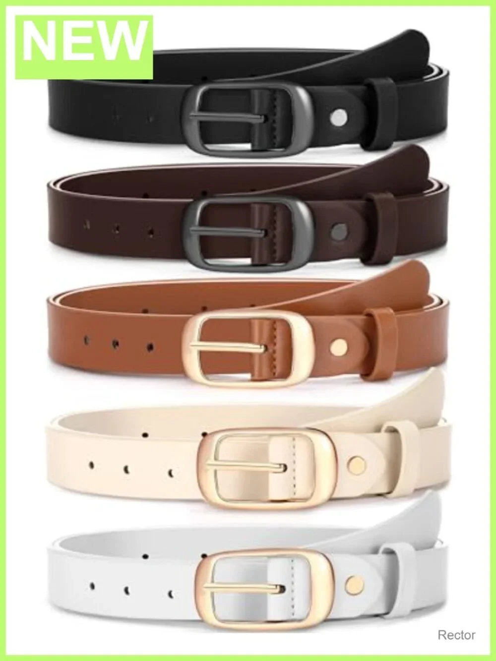 5 Pack Women Leather Belts for Jeans with Pin Buckle, PU Leather, Adjustable, 3